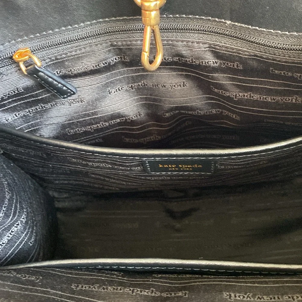 Kate Spade Manhattan Spade Flower Monogram Chenille Small Tote Black Cream Gold - Picture 10 of 15